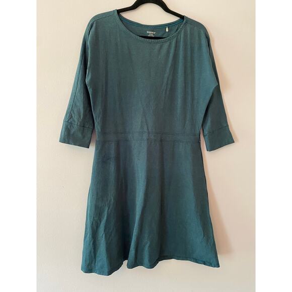 Toad & Co Women's size Large Blue Green Knee Length 3/4 Sleeve Dress Casual - Picture 1 of 10